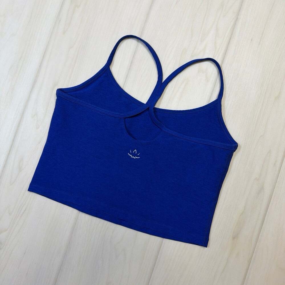Beyond Yoga Spacedye Slim Racerback Cropped Tank Heather Blue Medium